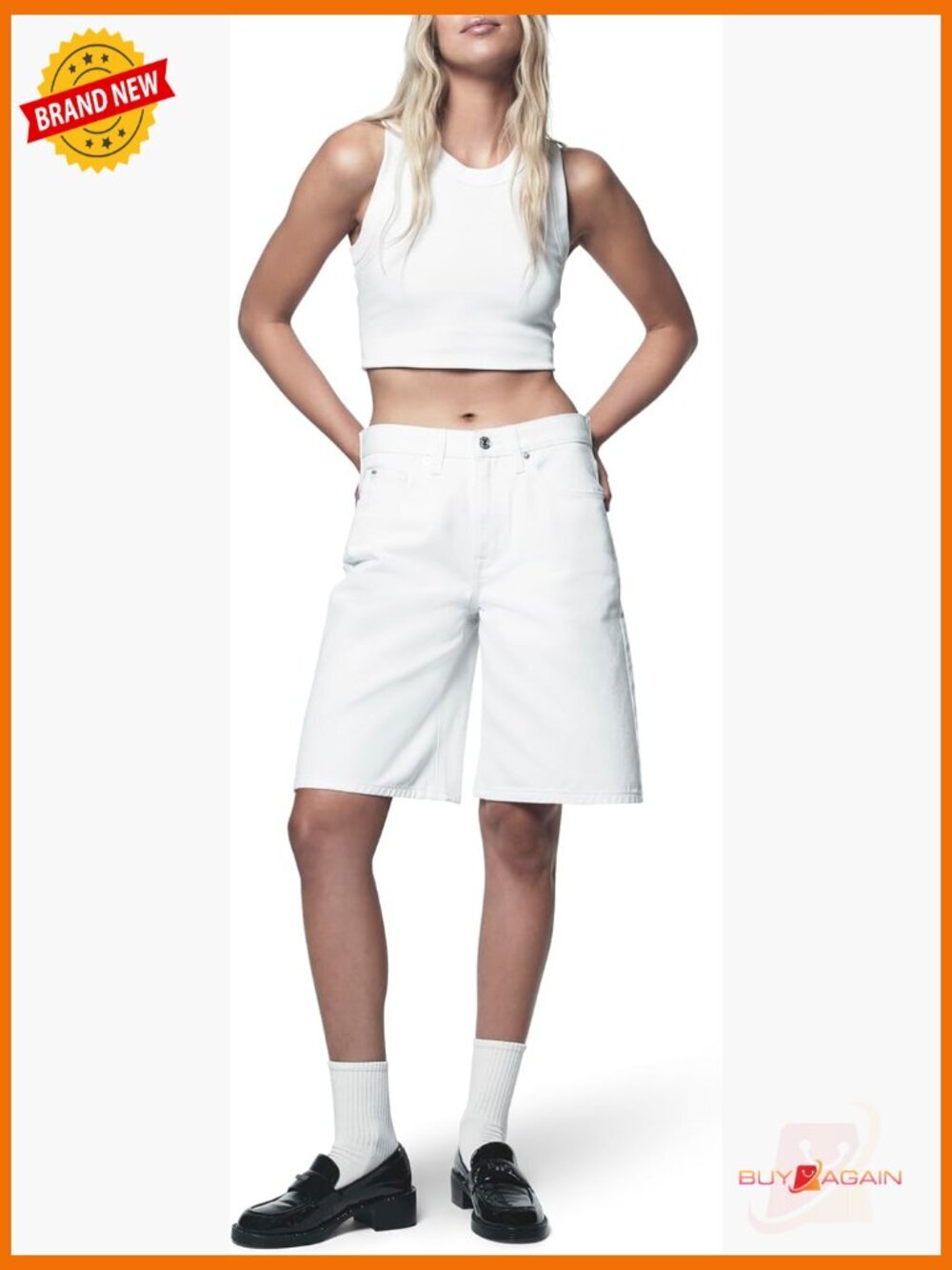 Mid Rise Cotton Shorts with Zipper, Athletic Style, Medium Stretch
